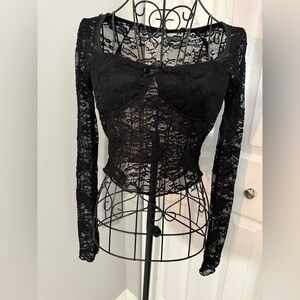 Black Lace Long Sleeve Top